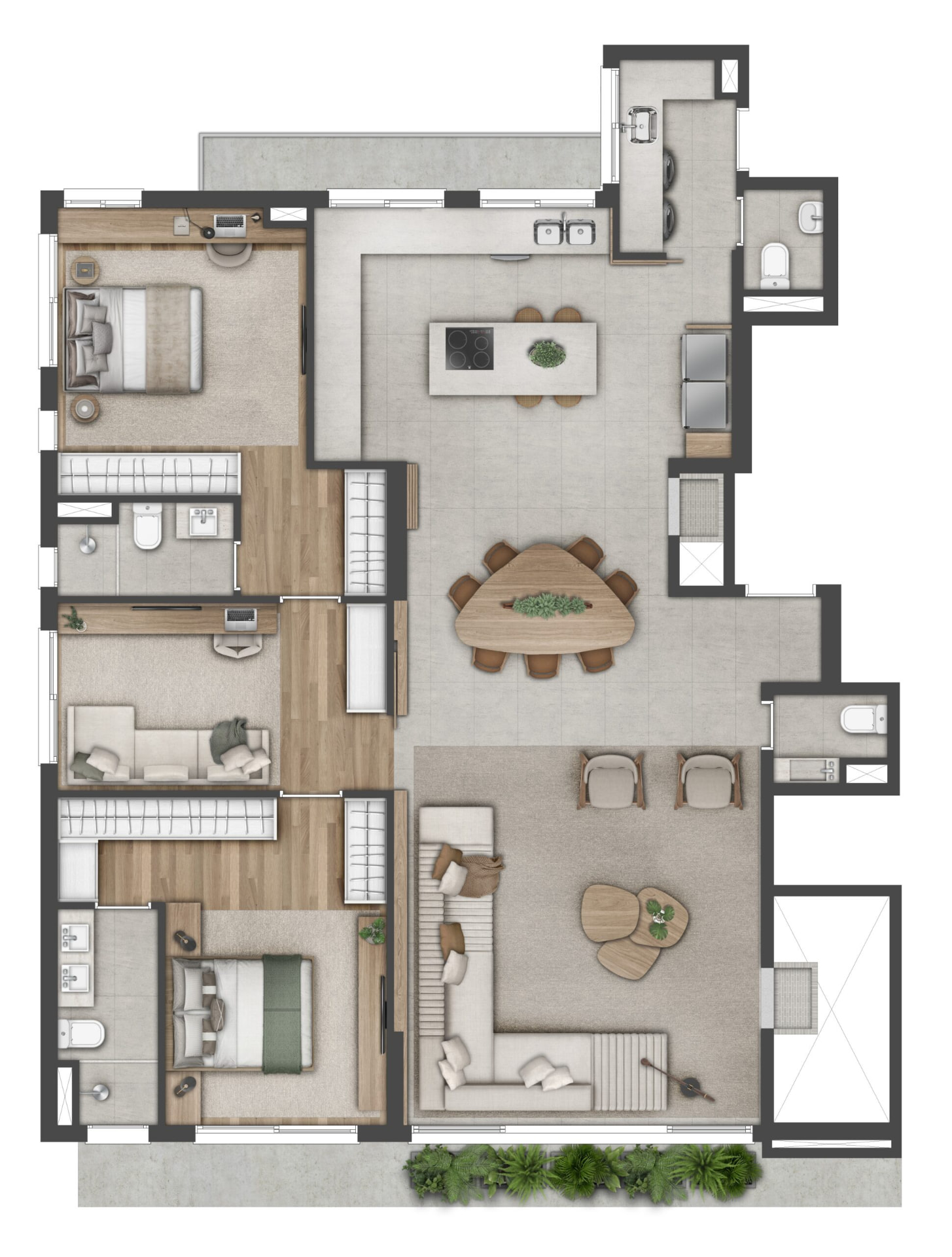 Planta Apartamento com cozinha ampliada