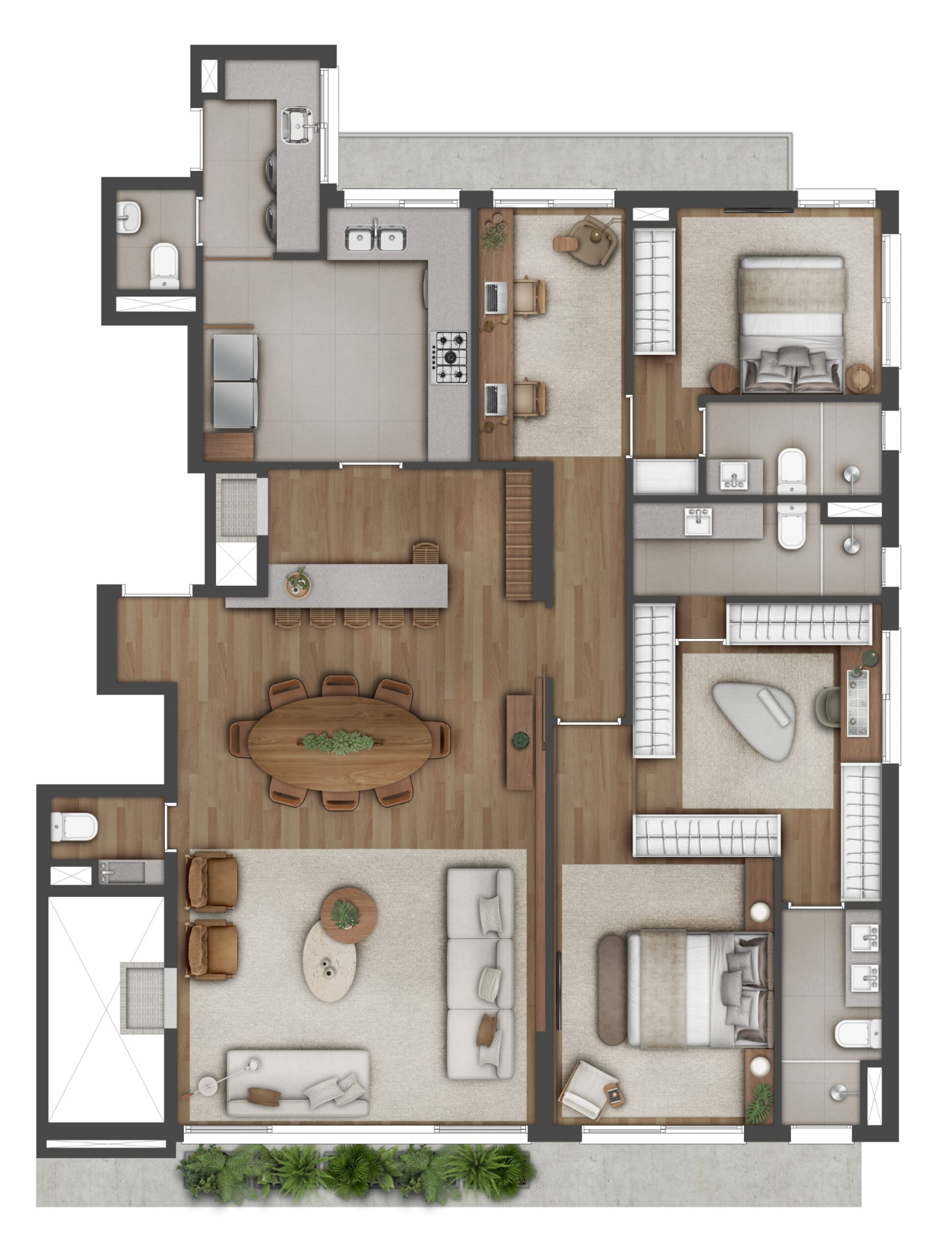 Planta Apartamento com cozinha fechada