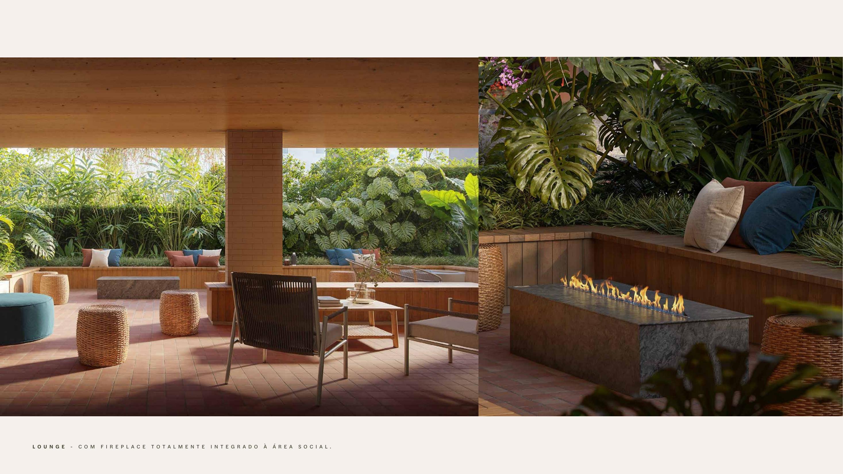 Lounge com fireplace integrado à área social