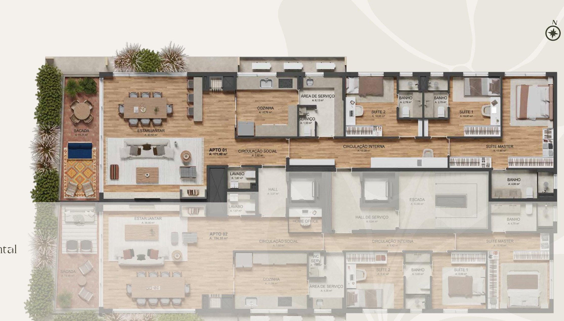 Planta Tipo 01 — Sacada Frontal